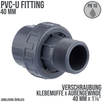 40 mm PVC Klebe Fitting Verschraubung Außengewinde AG 40 mm x 1 1/4" Muffe Verbinder