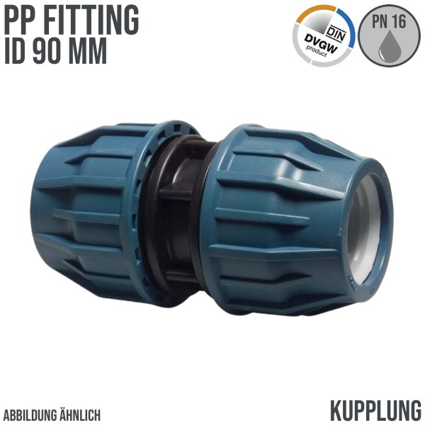 90 mm PE PP Fitting Klemm Verbinder Verschraubung Muffe Rohr Kupplung DVGW - PN 16 bar