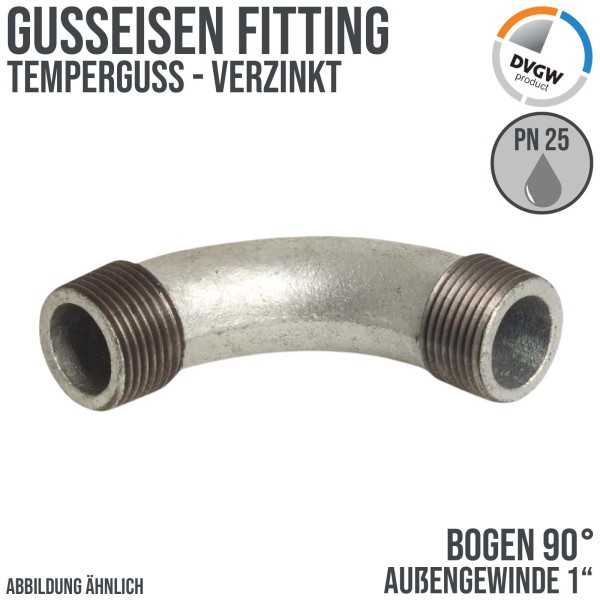 1" Gusseisen Temperguss Fitting Bogen 90° Außengewinde AG DVGW PN 25 bar