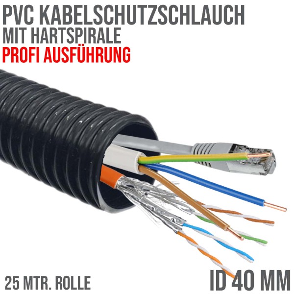 40 mm PVC Kabel Schutz Leer Spiral Schlauch Rohr Leitung Strom Wellrohr - 25 m Rolle