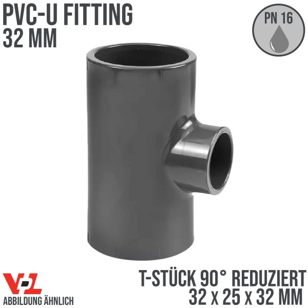 32 x 25 x 32 mm VDL PVC Klebe Fitting T-Stück 90° Winkel reduziert Muffe Verbinder - PN 16 bar