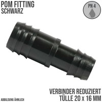 20 x 16 mm POM Schlauch Verbinder Reduziert Stutzen Tülle Kupplung Tropf Fitting schwarz PN 4 bar