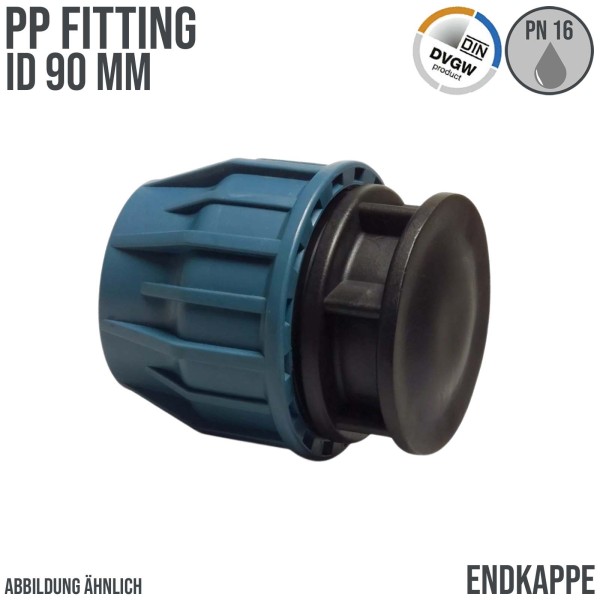 90 mm PE PP Fitting Klemm Verbinder Kappe Endkappe Endstück Muffe Verbinder DVGW - PN 16 bar