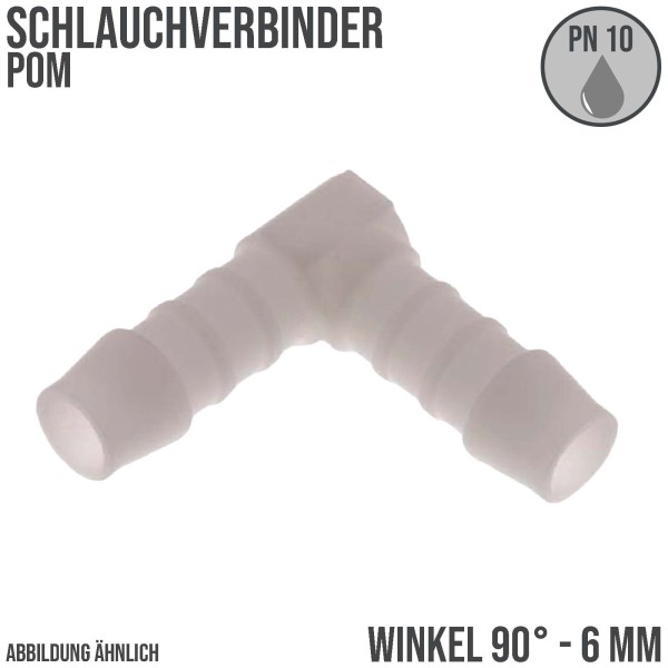 6 mm POM Winkel 90° Schlauch Verbinder Stutzen Tülle Kupplung Fitting weiss PN 10 bar