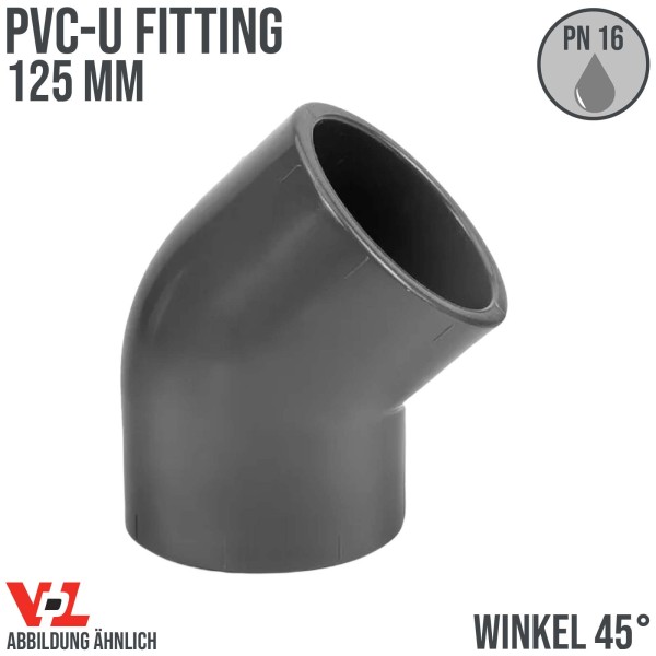 125 mm VDL PVC Klebe Fitting Winkel 45° Muffe Verbinder - PN 16 bar