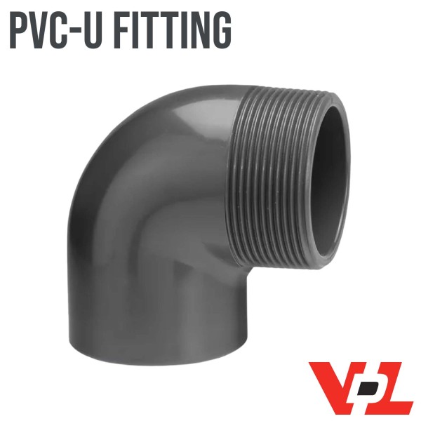 50mm PVC Klebe Fitting Winkel 90° Außengewinde AG 50mm x 2" (PN10)