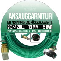 19 mm 3/4" Zoll Ansaug Saug Schlauch Pumpen Garnitur STORZ C Kupplung grün (1 - 25m)