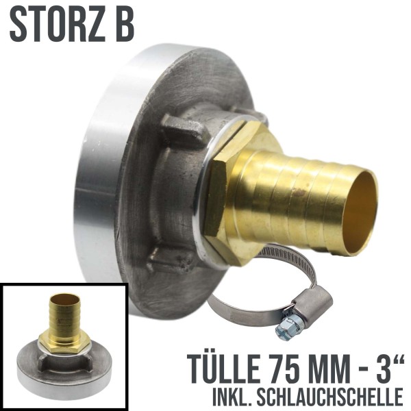 STORZ B DN 75 KA 89 Übergangsstück Adapter -> Tülle Stutzen 75 mm 3" Zoll Messing Pumpen Anschluss