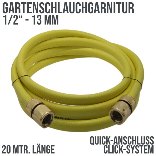 1/2" 13mm Gartenschlauchgarnitur mit Quick-Anschluss (Click-System) - 20,0m