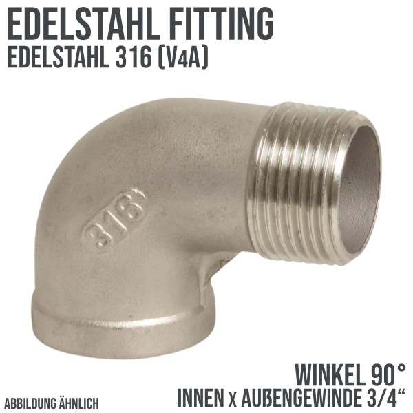 3/4" Edelstahl FItting V4A Winkel 90° Innen x Außengewinde IG x AG