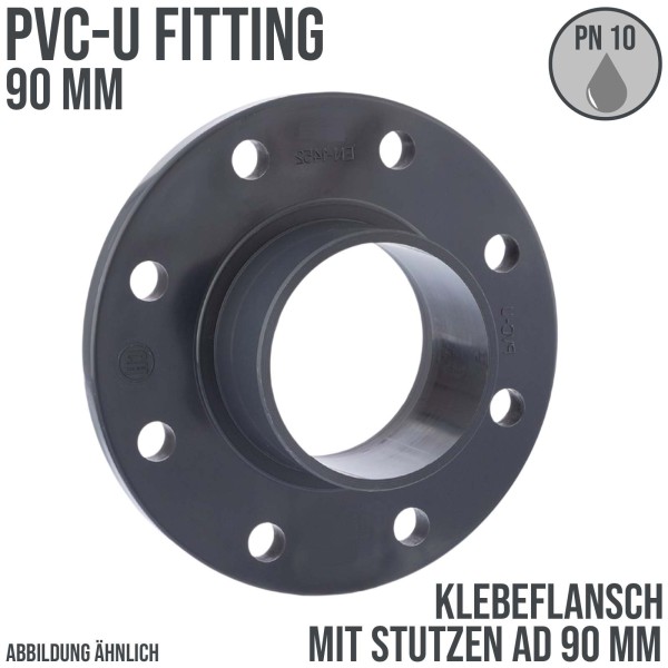 90 mm PVC Klebe Fitting Flansch mit Stutzen AD 90 mm - PN 10 bar