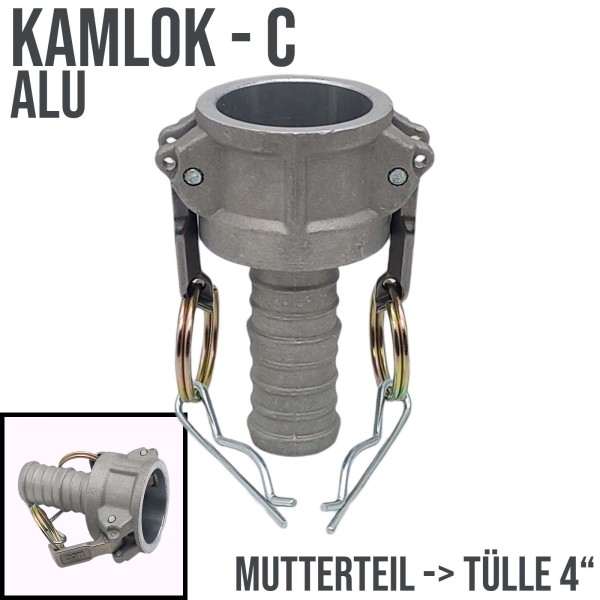 Kamlock Typ C (ALU) Mutterteil mit Tülle Schnelleinband 103 mm 4" Zoll DN100 - 6,5 bar