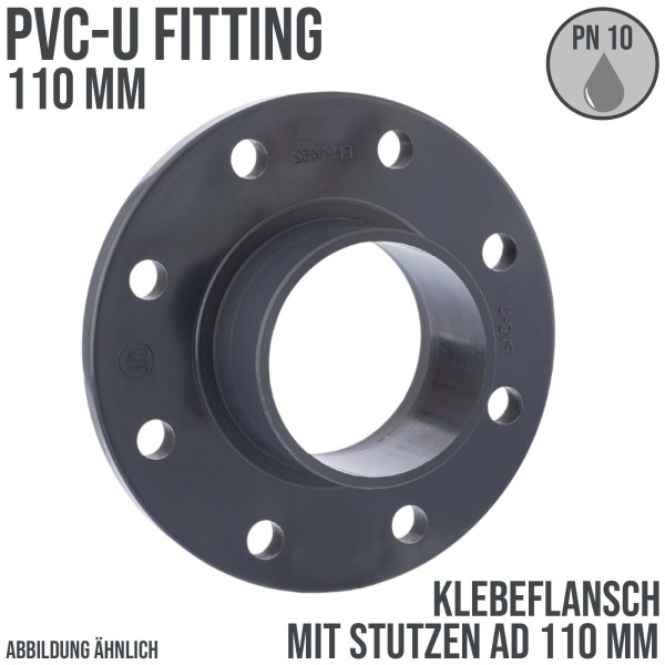 110 mm PVC Klebe Fitting Flansch mit Stutzen AD 90 mm - PN 10 bar