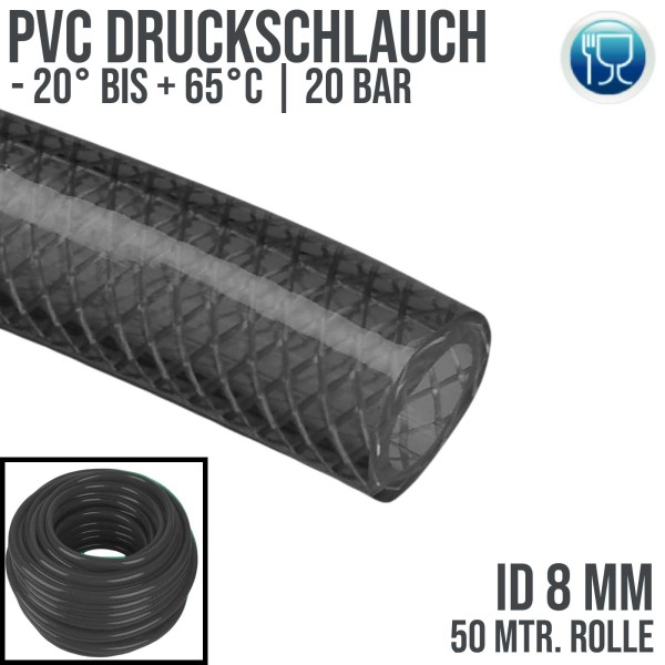 8 x 14 mm PVC Druckluftschlauch Gewebe Universal Wasser Luft Schlauch schwarz (20 bar) - 50m Rolle