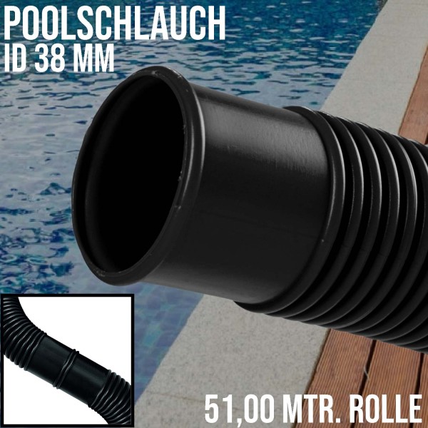 38 mm Schwimmbad Pool Solar Saug Ansaug Teich Schlauch schwarz - 51m Rolle