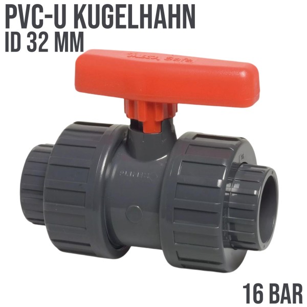 32 mm PVC Kugelhahn Absperrhahn Ventil Klebemuffe Fitting PN16 - rot
