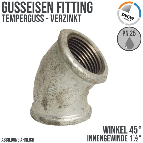 1 1/2" Gusseisen Temperguss Fitting Winkel 45° Innengewinde IG DVGW PN 25 bar