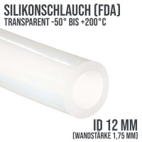 12 x 15,5 mm Silikon Silicon Milch Schlauch transparent lebensmittelecht FDA 0,20 bar