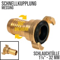 1 1/4" 32 mm  Messing Schlauch Schnell Kupplung Tülle drehbar (GEKA kompatibel)