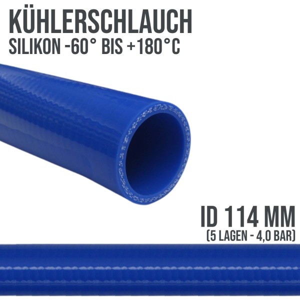 114 x 124 mm Kühlerschlauch Silikon LLK Ladeluft Kühlmittel Schlauch blau - 4,0bar