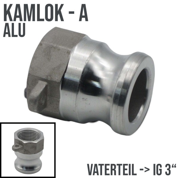 Kamlock Typ A (ALU) Vaterteil mit Innengewinde (IG) 3" Zoll DN75 DN80 - 8,5 bar