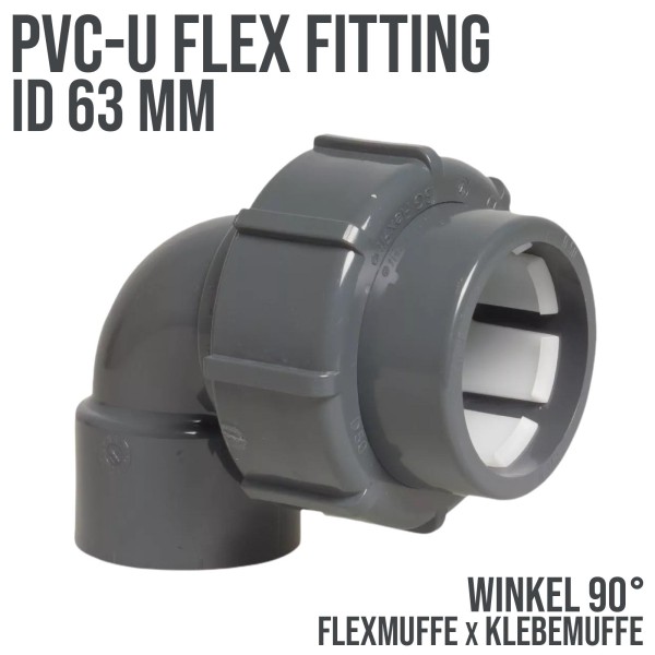 63 mm PVC Flex Fitting Winkel 90° Klemm x Klebemuffe - PN 4 bar