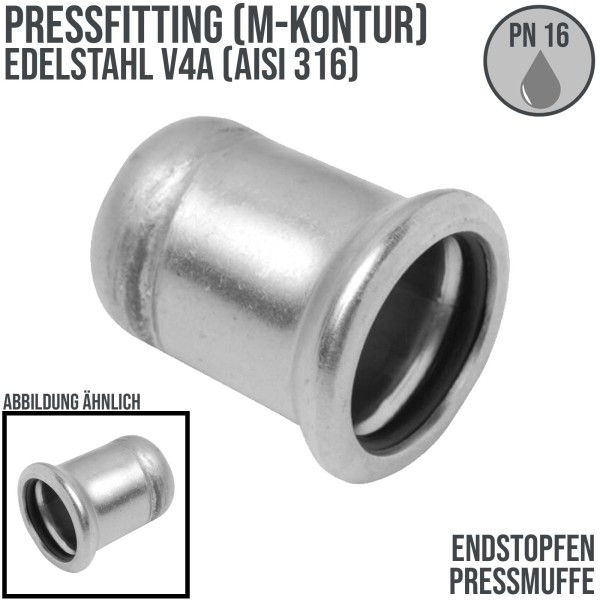 18 mm End Verschluss Stopfen Press Muffe Edelstahl AISI 316 Fittings PN 16 bar