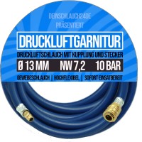 13mm Druckluft Pressluft Luft Kompressor Garnitur Schlauch PVC BUNA blau 10 bar