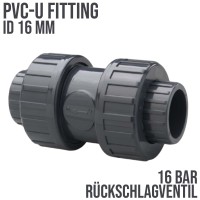16 mm PVC Rückschlagventil Feder/Kugel Klebemuffe PN16 - grau