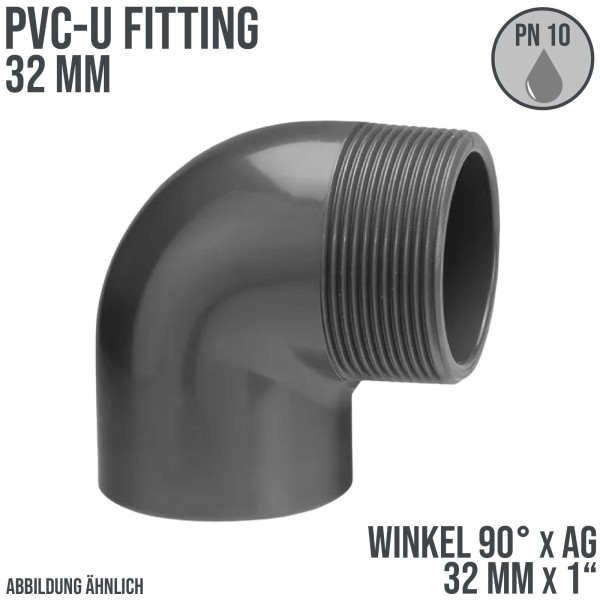 32 mm VDL PVC Klebe Fitting Winkel 90° Außengewinde AG 32 mm x 1" - PN 10 bar