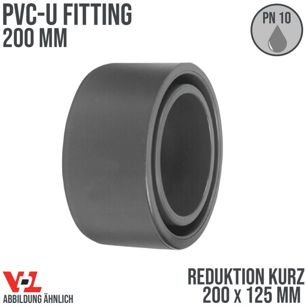 200 x 125 mm VDL PVC Klebe Fitting Reduktion kurz Muffe Verbinder - PN 10 bar