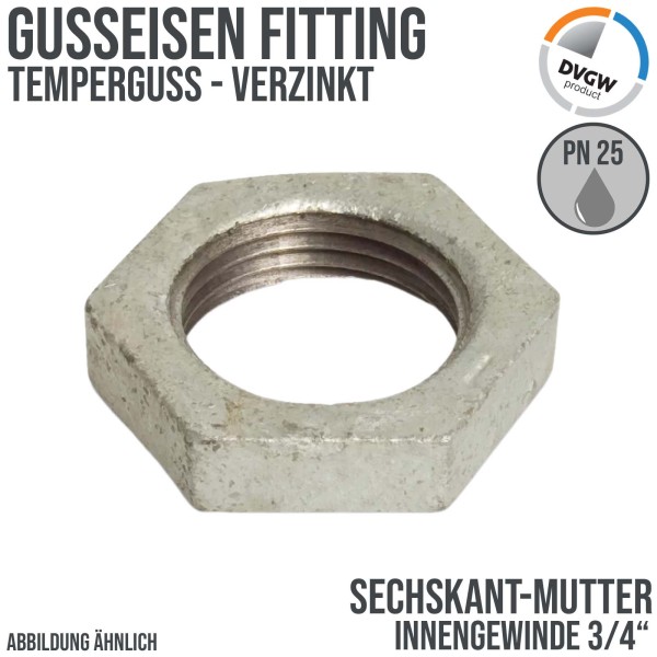 3/4" Gusseisen Temperguss Fitting Sechskant-Mutter Innengewinde IG DVGW PN 25 bar