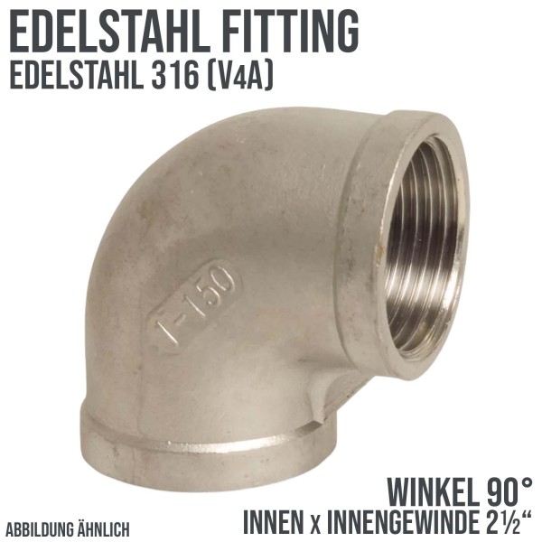 2 1/2" Edelstahl Fitting V4A AISI 316 Winkel 90° Innengewinde IG - PN 16 bar