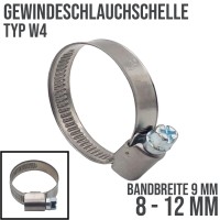 8 - 12 mm Schlauchschelle W4 (DIN3017) Rohr Schelle Edelstahl 304 - Bandbreite: 9 mm