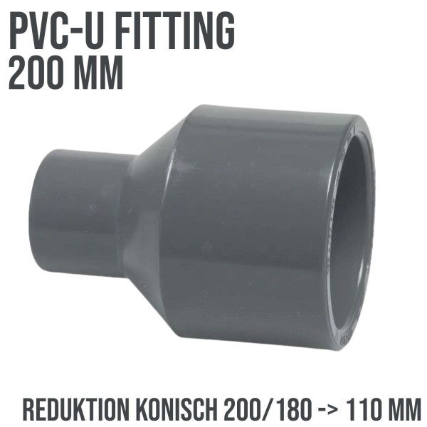 200 x 180 x 110 mm PVC Klebe Fitting Reduktion Reduzierer konisch Muffe Verbinder - PN 10 bar