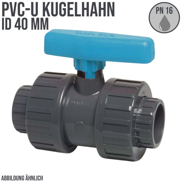 40 mm PVC Kugel Absperr Hahn Ventil beidseitige Klebemuffe Fitting PN 16 bar - blauer Griff