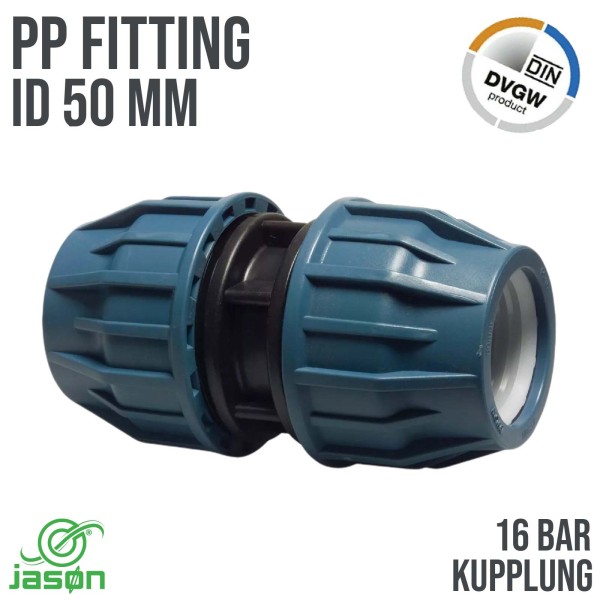 50 mm PE / PP Fitting Klemmverbinder Verschraubung Muffe Rohr Kupplung DVGW