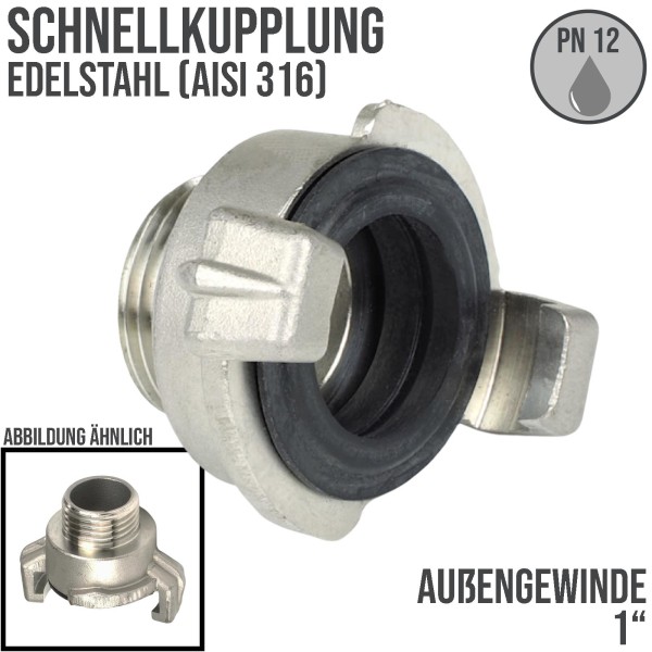 1" Edelstahl AISI 316 Schlauch Schnell Kupplung Außengewinde AG (GEKA kompatibel) - PN 12 bar