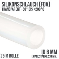 6 x 10 mm Silikonschlauch Silicon Milch Schlauch transparent lebensmittelecht FDA - 25m Rolle