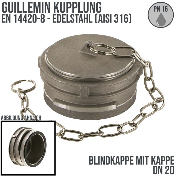 DN 20 Guillemin Kupplung Blind Kappe Verschluss mit Kette Edelstahl AISI 316 - PN 16 bar