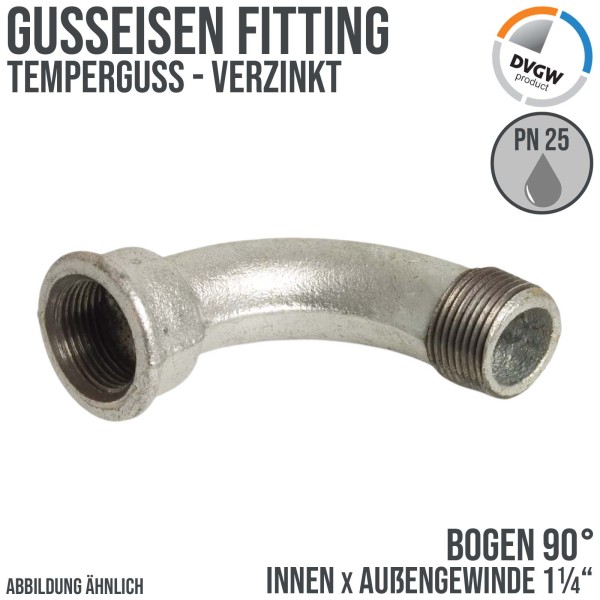 1 1/4" Gusseisen Temperguss Fitting Bogen 90° Innen x Außengewinde IG x AGDVGW PN 25 bar