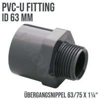 63 mm PVC Klebe Fitting Übergangsnippel Sechs-/Achtkant 63/75mm x 1 1/4"