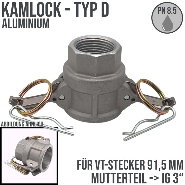 Kamlock Typ D - Mutterteil Aluminium ALU mit Innengewinde (IG) für Stecker 91,5 mm - 3" Zoll DN63 DN