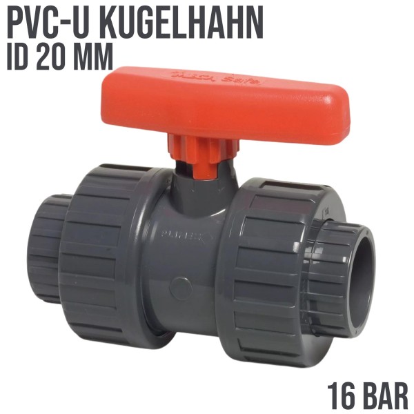 20 mm PVC Kugelhahn Absperrhahn Ventil Klebemuffe Fitting PN16 - rot