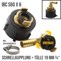 S60 x 6 IBC Adapter auf Schnellanschluss + 90° Kupplung drehbar 3/4" 19mm Container Tank Zubehör (GE