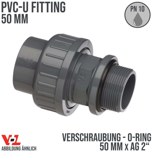20 mm PVC Klebe Fitting Verschraubung Außengewinde O-Ring 20 mm x 1/2" (PN10)