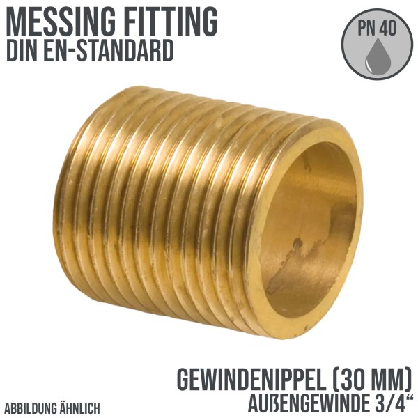 3/4" Gewindenippel Außengewinde AG Messing Fittings PN 40 bar - Länge: 30 mm