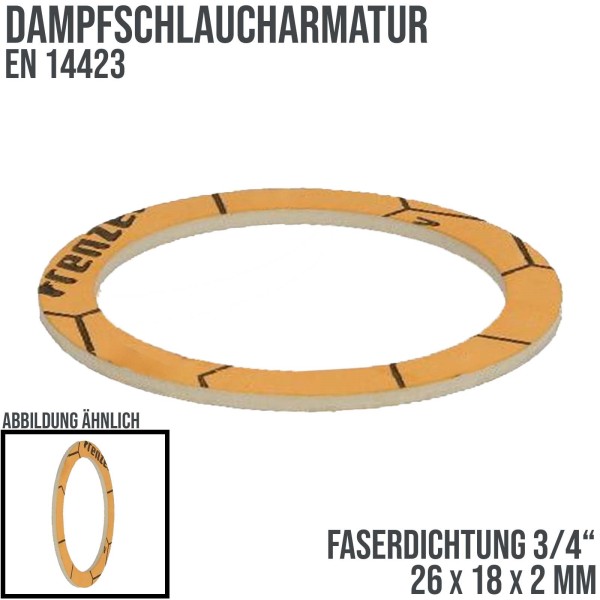 3/4" Faserdichtung für Dampfschlauchkupplung 26 x 18 x 2 mm EN 14423