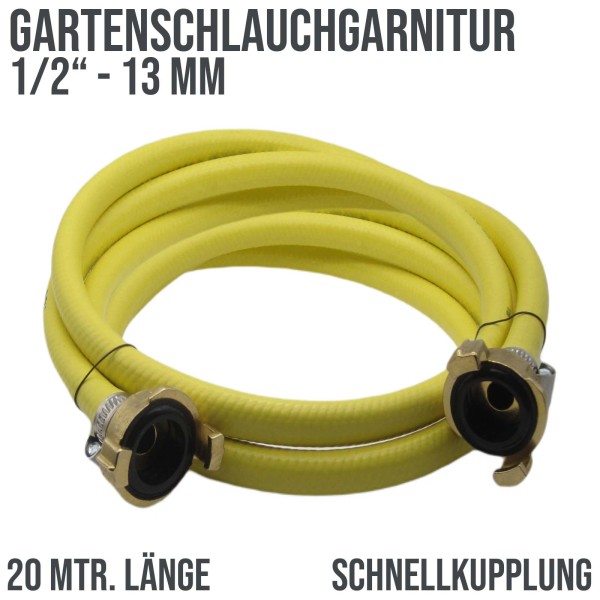 1/2" 13mm Gartenschlauch Wasserschlauch 3-lagig gelb mit Schnellkupplung - 20,0 m