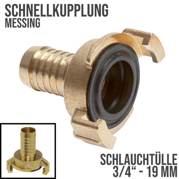 3/4" 19 mm Messing Schlauch Schnell Kupplung Tülle GEKA kompatibel